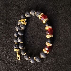 Handcrafted Volcano rock, hematite, black onyx, and crystal bracelet
